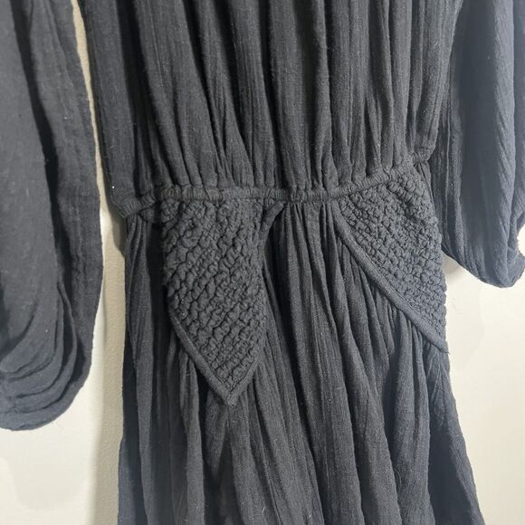 Free People Dress Women’s Large Black Gaia Mini Gauzy Boho Oversized Whimsigoth - Picture 4 of 11